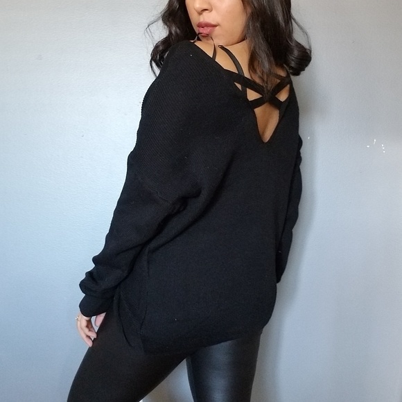 BLACK KNOT FRONT CRISS CROSS BACK SWEATER - Picture 5 of 6